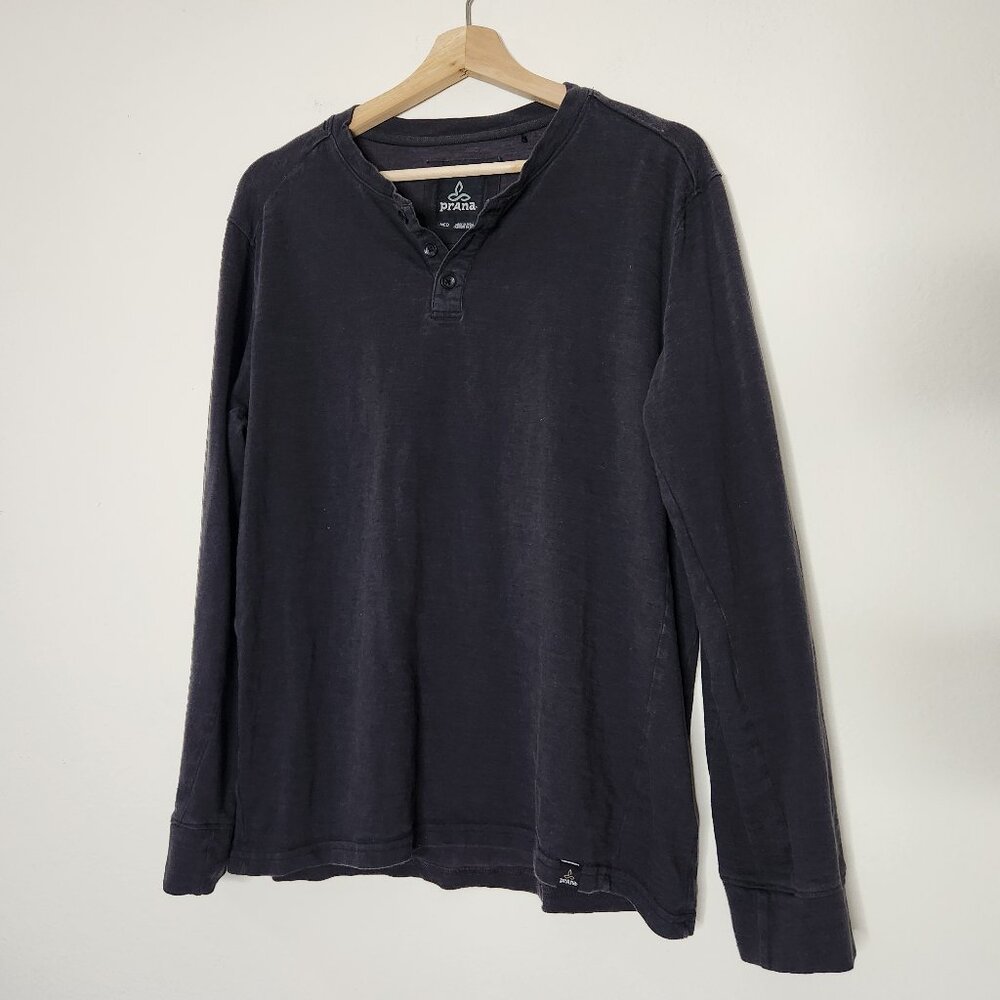 Prana mens medium black 1/4 button long sleeve shirt organic cotton blend